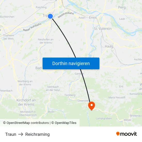 Traun to Reichraming map