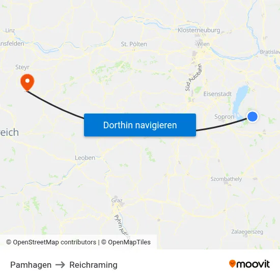 Pamhagen to Reichraming map