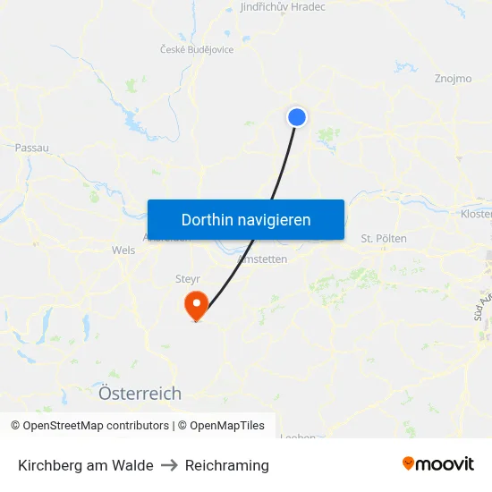 Kirchberg am Walde to Reichraming map