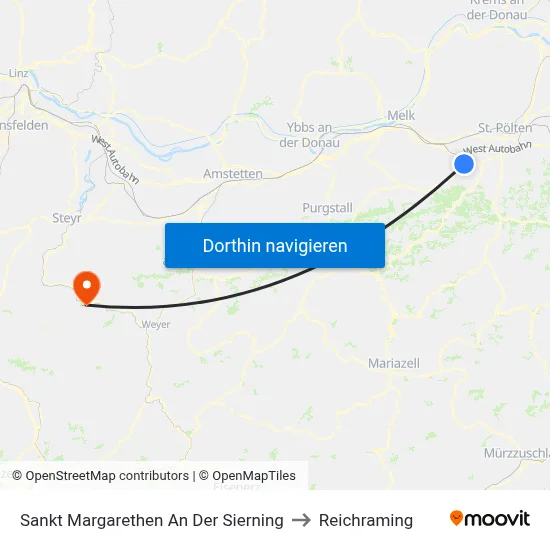 Sankt Margarethen An Der Sierning to Reichraming map