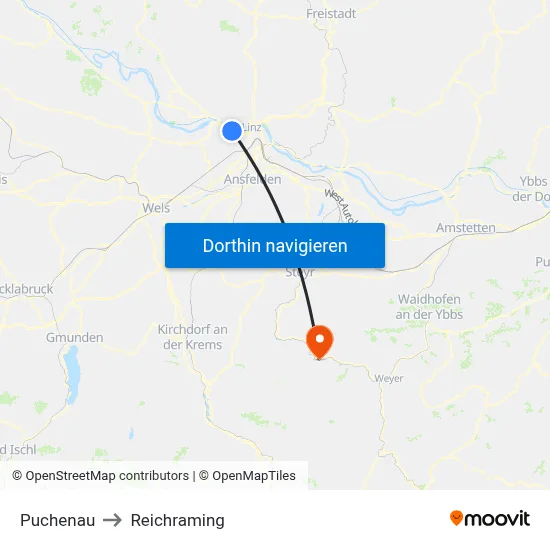 Puchenau to Reichraming map
