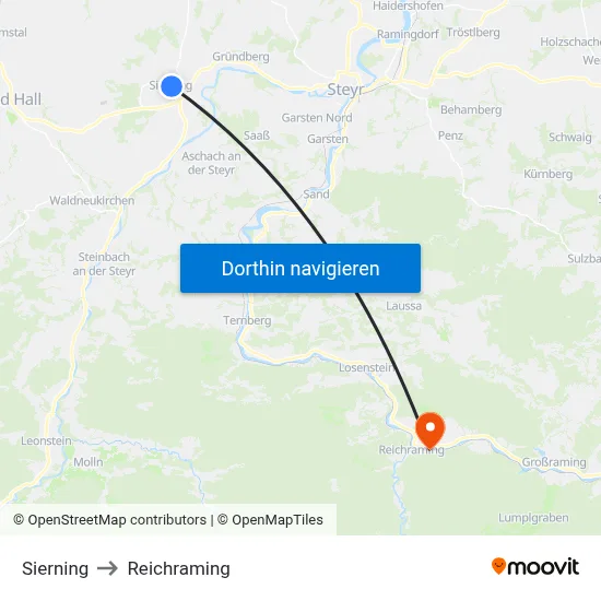 Sierning to Reichraming map