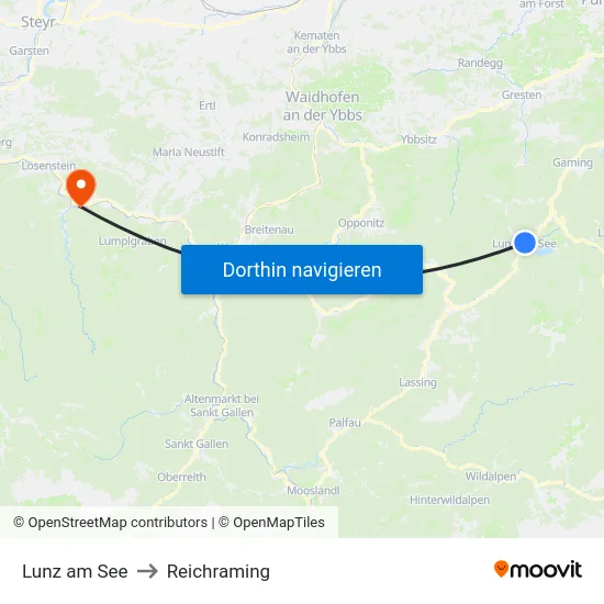 Lunz am See to Reichraming map