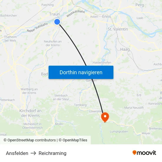 Ansfelden to Reichraming map