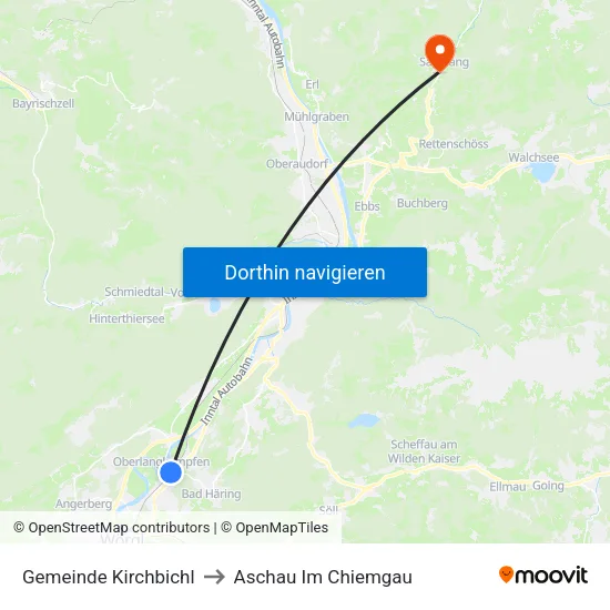 Gemeinde Kirchbichl to Aschau Im Chiemgau map