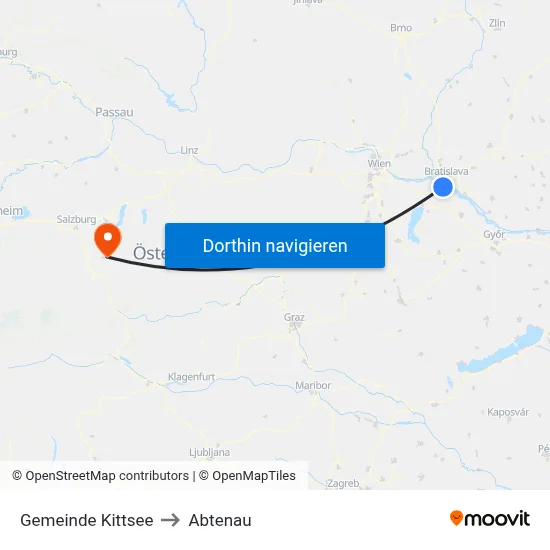 Gemeinde Kittsee to Abtenau map