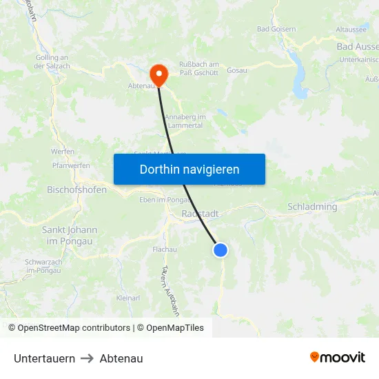 Untertauern to Abtenau map