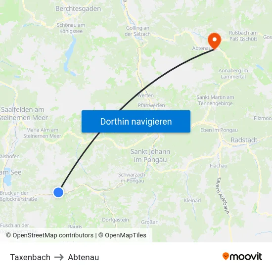 Taxenbach to Abtenau map