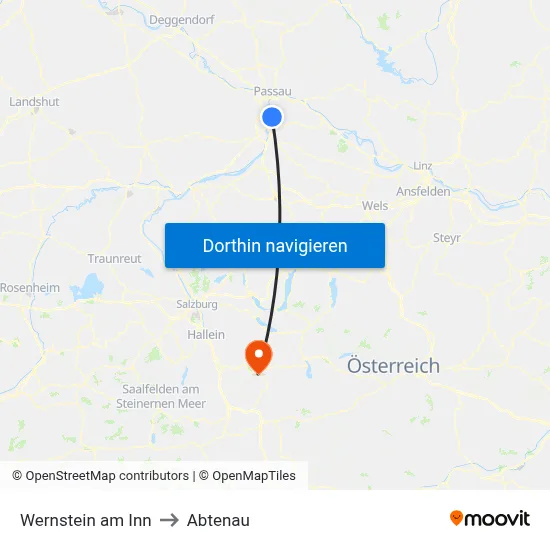 Wernstein am Inn to Abtenau map