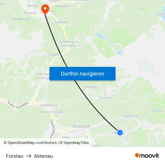 Forstau to Abtenau map
