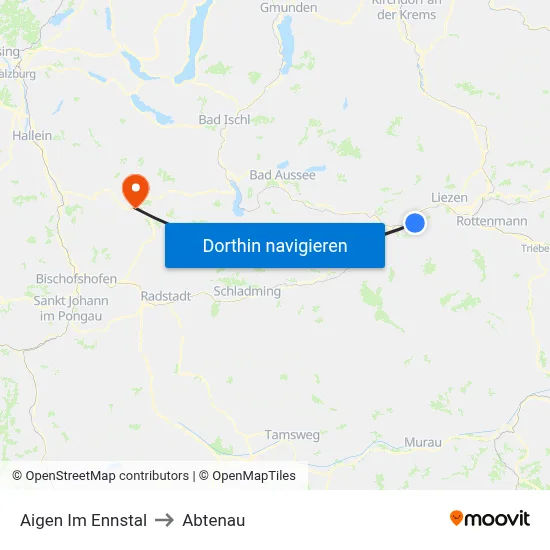 Aigen Im Ennstal to Abtenau map
