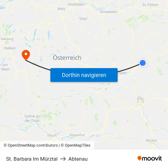 St. Barbara Im Mürztal to Abtenau map