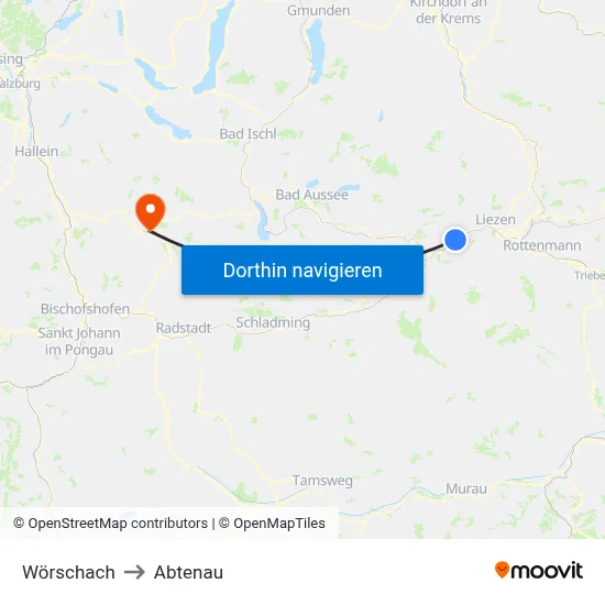 Wörschach to Abtenau map