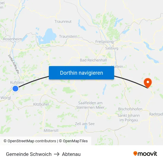 Gemeinde Schwoich to Abtenau map