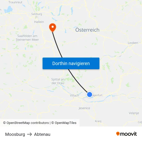 Moosburg to Abtenau map