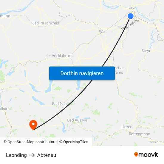 Leonding to Abtenau map