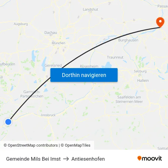 Gemeinde Mils Bei Imst to Antiesenhofen map