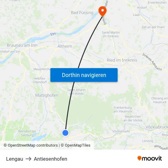 Lengau to Antiesenhofen map