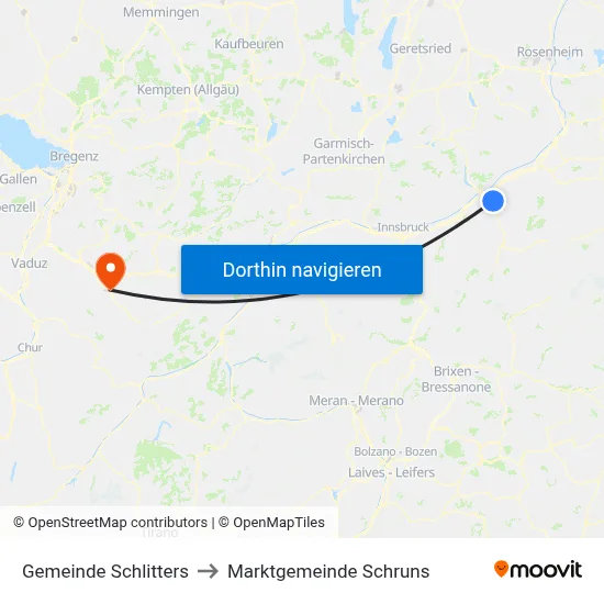 Gemeinde Schlitters to Marktgemeinde Schruns map