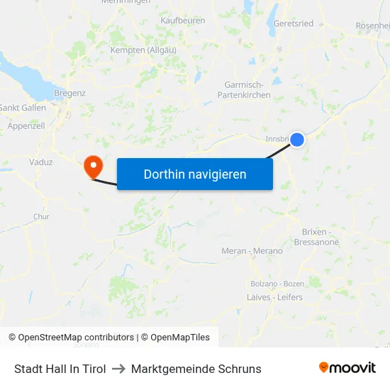 Stadt Hall In Tirol to Marktgemeinde Schruns map