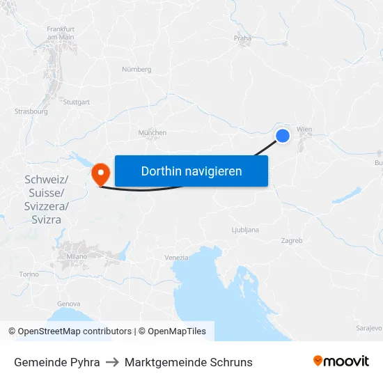 Gemeinde Pyhra to Marktgemeinde Schruns map