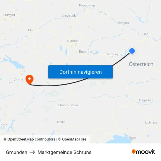 Gmunden to Marktgemeinde Schruns map