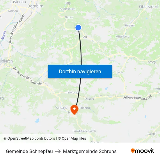 Gemeinde Schnepfau to Marktgemeinde Schruns map