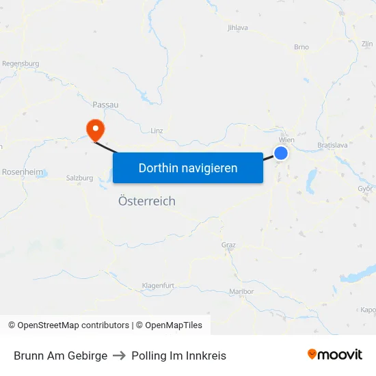 Brunn Am Gebirge to Polling Im Innkreis map