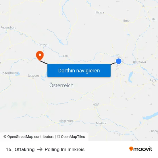 16., Ottakring to Polling Im Innkreis map