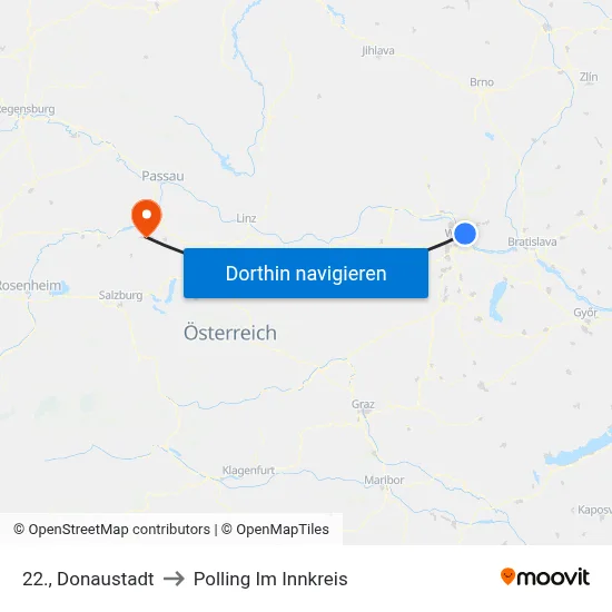 22., Donaustadt to Polling Im Innkreis map