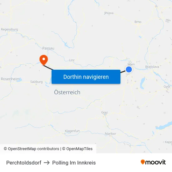 Perchtoldsdorf to Polling Im Innkreis map