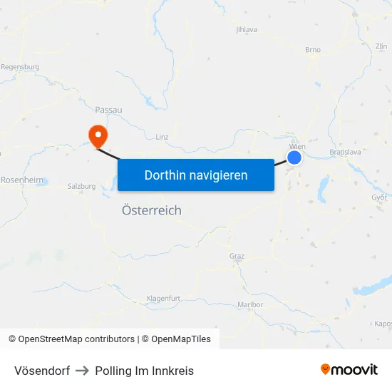 Vösendorf to Polling Im Innkreis map