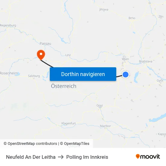 Neufeld An Der Leitha to Polling Im Innkreis map