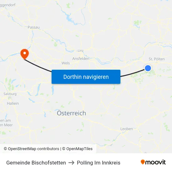Gemeinde Bischofstetten to Polling Im Innkreis map