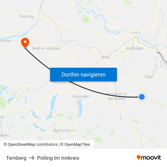 Ternberg to Polling Im Innkreis map