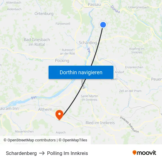 Schardenberg to Polling Im Innkreis map