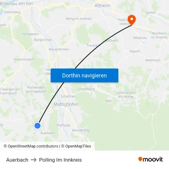 Auerbach to Polling Im Innkreis map
