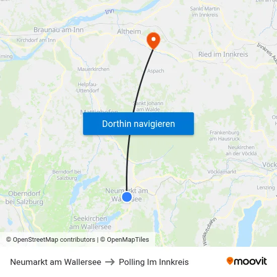 Neumarkt am Wallersee to Polling Im Innkreis map