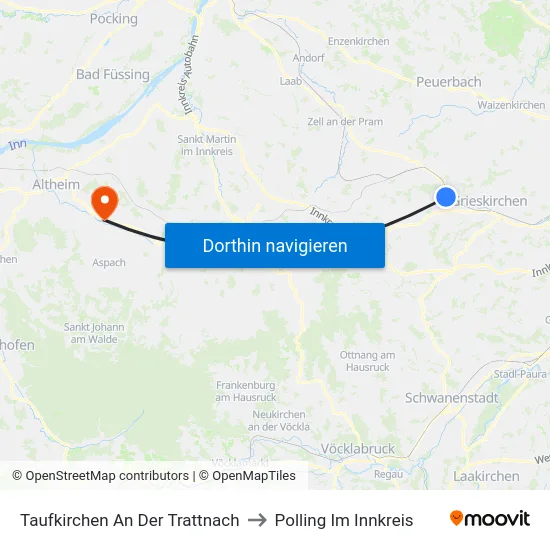 Taufkirchen An Der Trattnach to Polling Im Innkreis map