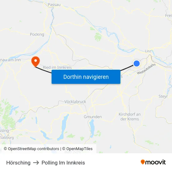 Hörsching to Polling Im Innkreis map