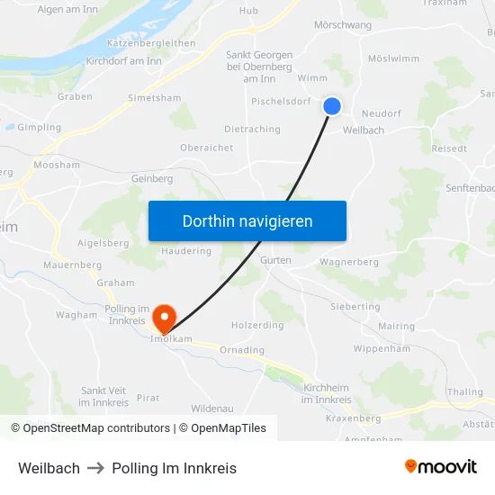 Weilbach to Polling Im Innkreis map