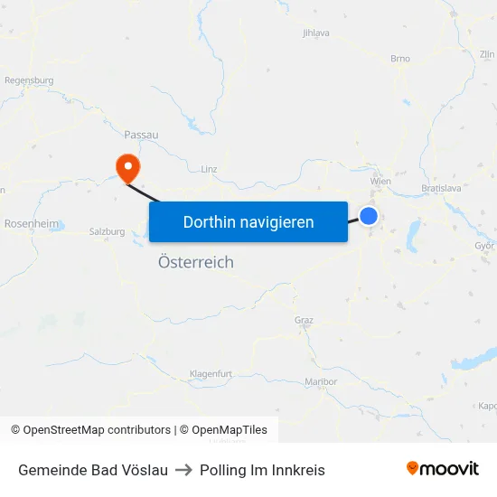 Gemeinde Bad Vöslau to Polling Im Innkreis map