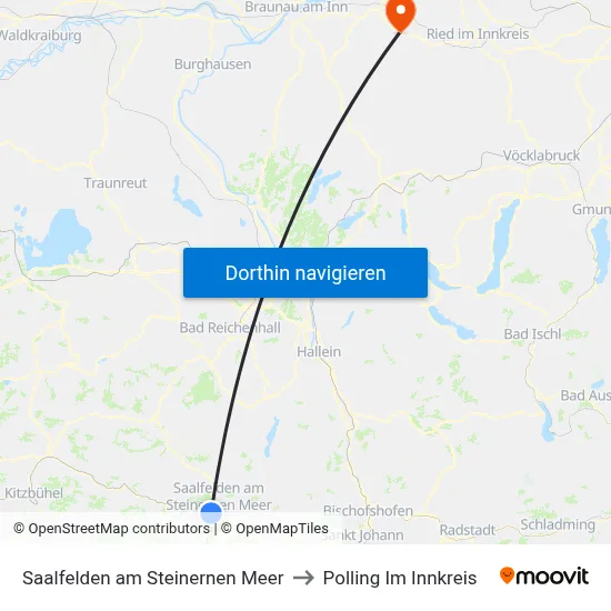 Saalfelden am Steinernen Meer to Polling Im Innkreis map