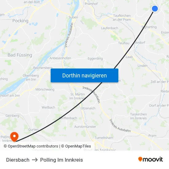 Diersbach to Polling Im Innkreis map