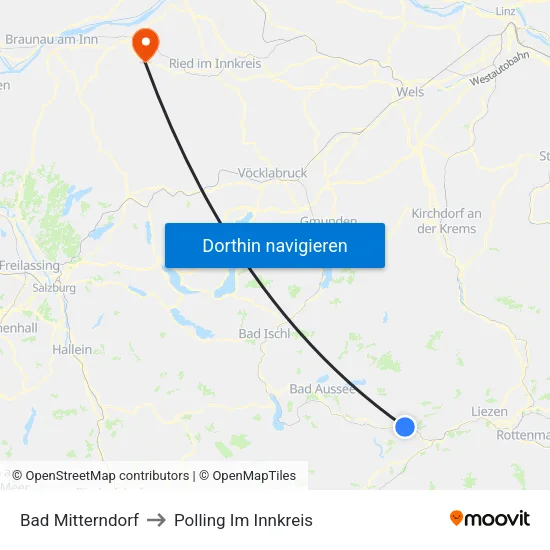 Bad Mitterndorf to Polling Im Innkreis map