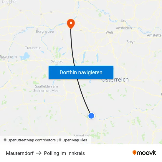 Mauterndorf to Polling Im Innkreis map