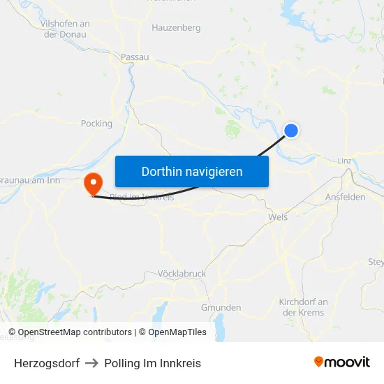 Herzogsdorf to Polling Im Innkreis map