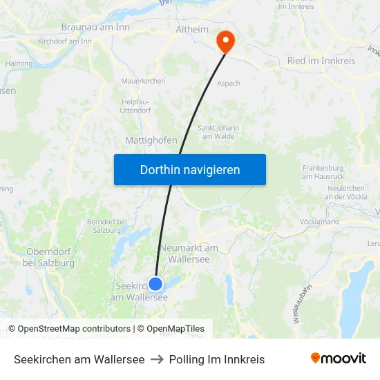 Seekirchen am Wallersee to Polling Im Innkreis map