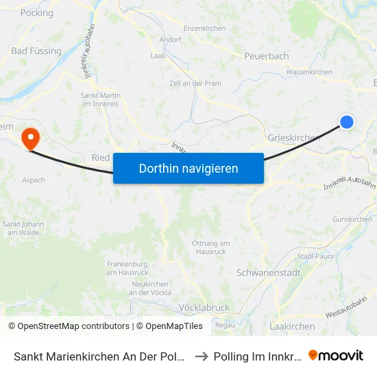 Sankt Marienkirchen An Der Polsenz to Polling Im Innkreis map