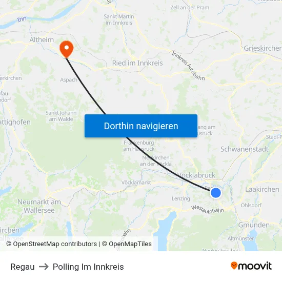 Regau to Polling Im Innkreis map